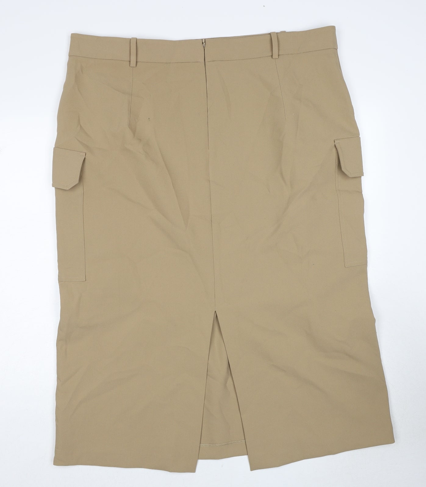 Marks and Spencer Womens Beige Polyester Cargo Skirt Size 22 Zip