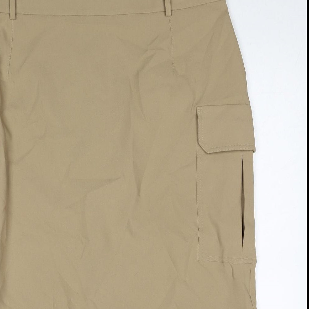 Marks and Spencer Womens Beige Polyester Cargo Skirt Size 22 Zip