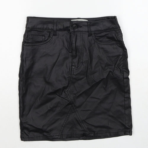 New Look Womens Black Polyester A-Line Skirt Size 8 Zip