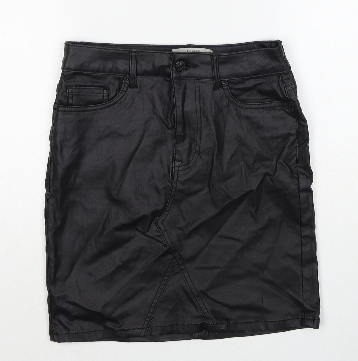 New Look Womens Black Polyester A-Line Skirt Size 8 Zip