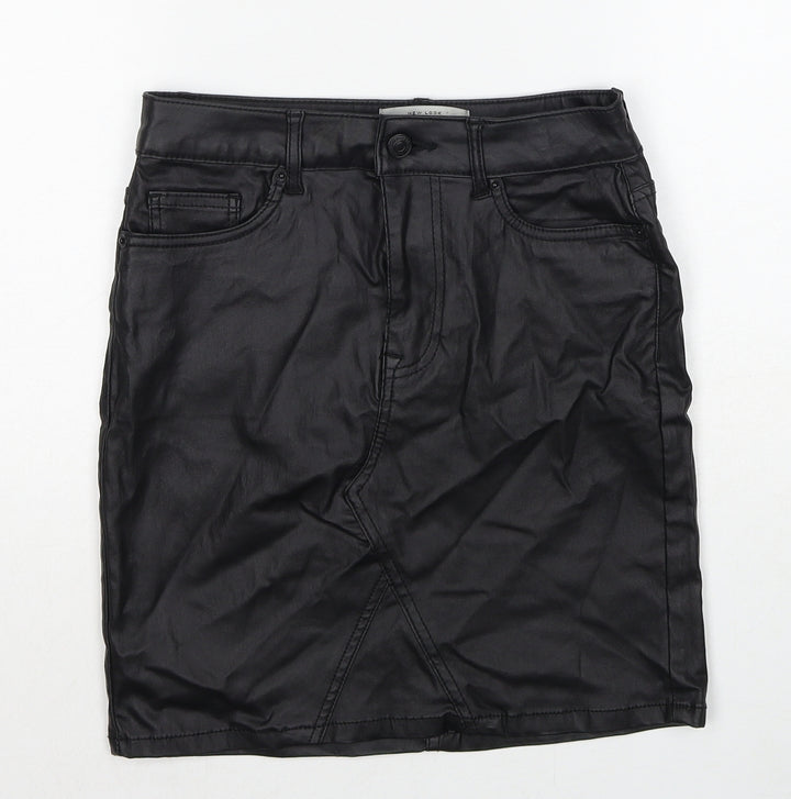 New Look Womens Black Polyester A-Line Skirt Size 8 Zip