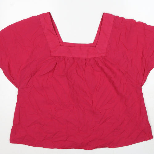 Marks and Spencer Womens Pink Cotton Basic Blouse Size 14 Square Neck