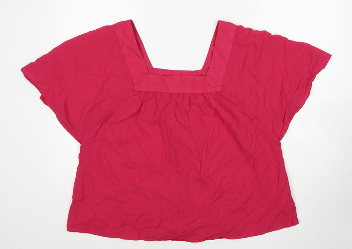 Marks and Spencer Womens Pink Cotton Basic Blouse Size 14 Square Neck