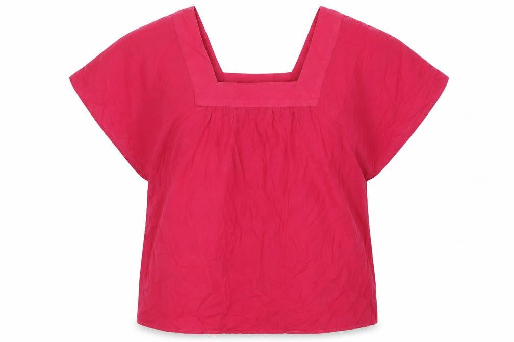 Front view of Marks & Spencer women’s pink cotton basic blouse, size UK 14, square neck