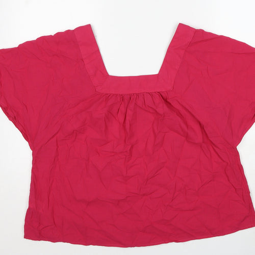 Marks and Spencer Womens Pink Cotton Basic Blouse Size 14 Square Neck