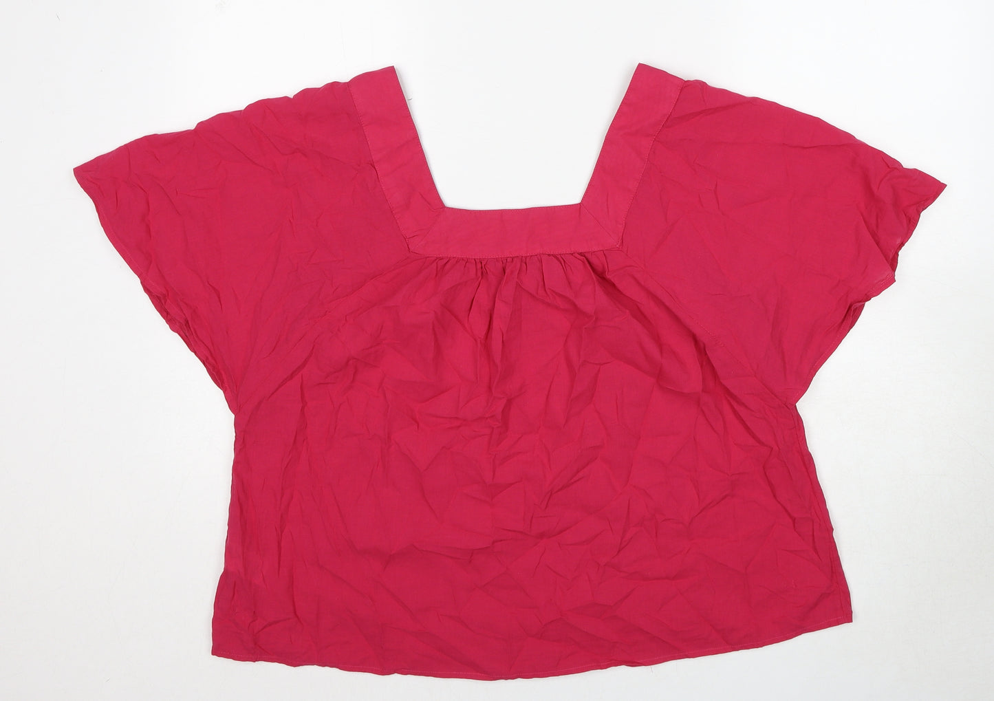 Marks and Spencer Womens Pink Cotton Basic Blouse Size 14 Square Neck
