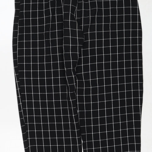 Topshop Womens Black Check Polyester Trousers Size 12 Regular Zip