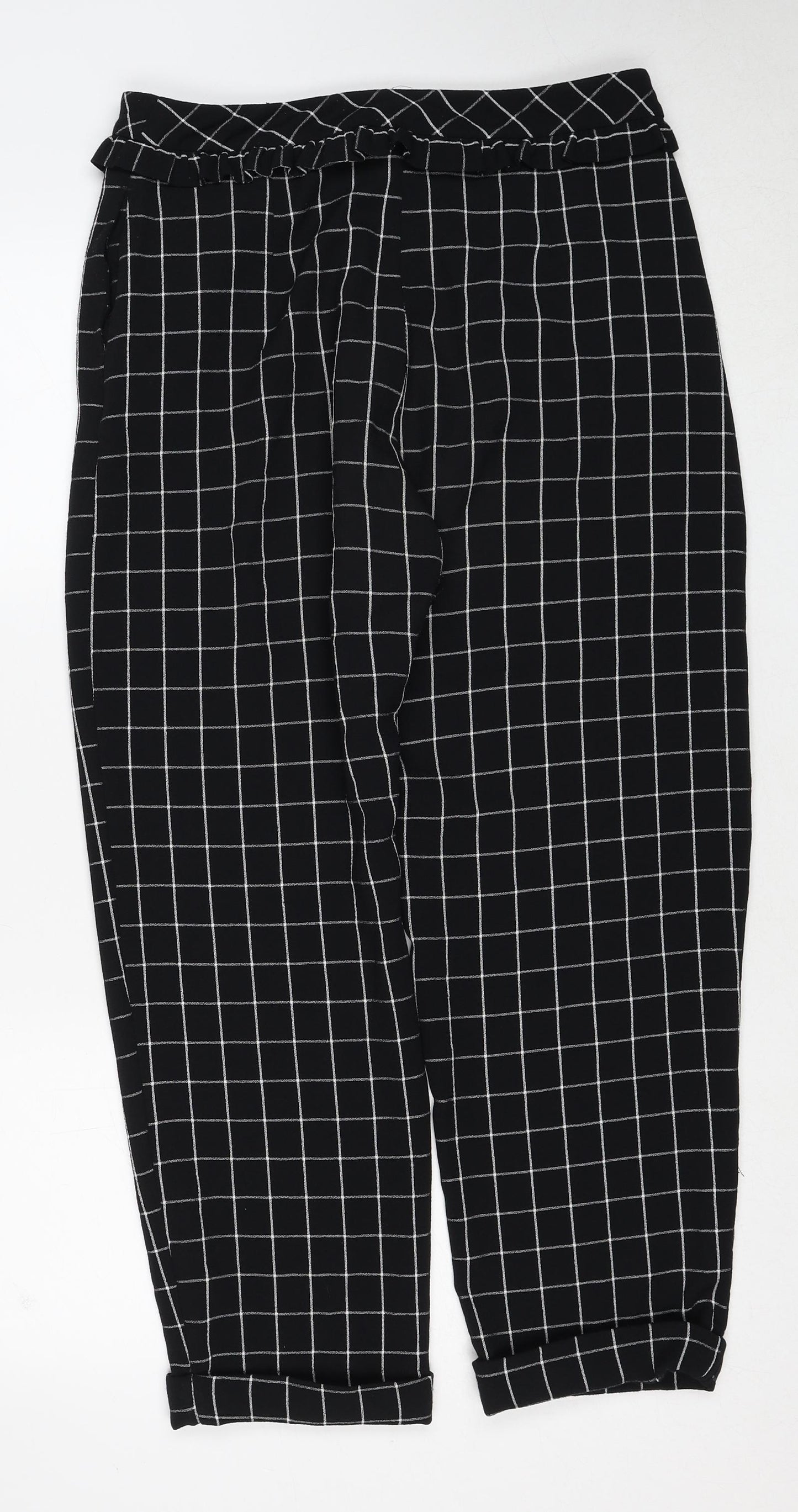 Topshop Womens Black Check Polyester Trousers Size 12 Regular Zip