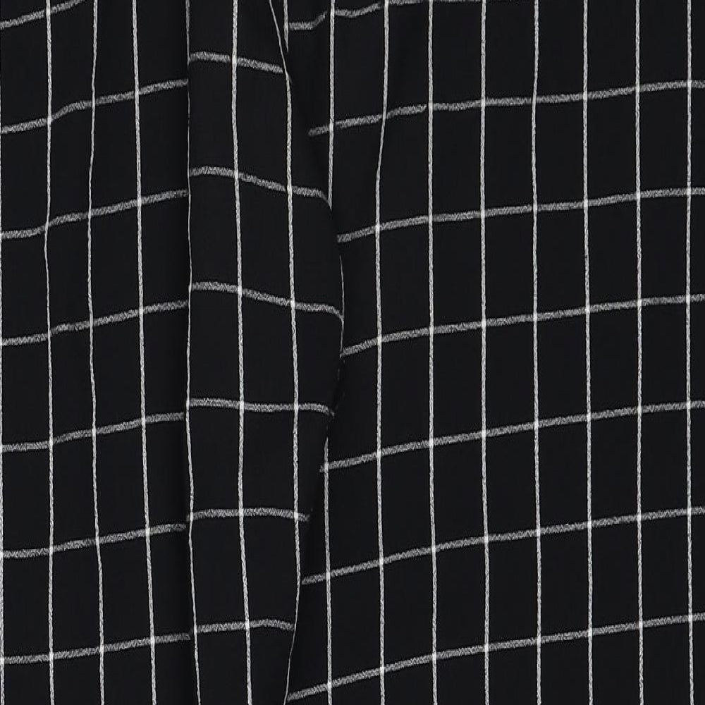 Topshop Womens Black Check Polyester Trousers Size 12 Regular Zip
