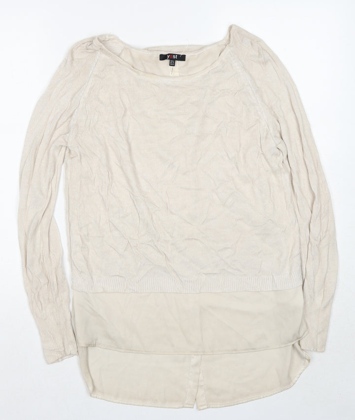 Yest Womens Beige Round Neck Viscose Pullover Jumper Size 10