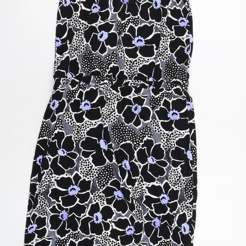 Warehouse Womens Black Floral Viscose Tank Dress Size 10 Round Neck Pullover