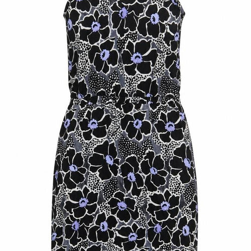 Warehouse Womens Black Floral Viscose Tank Dress Size 10 Round Neck Pullover
