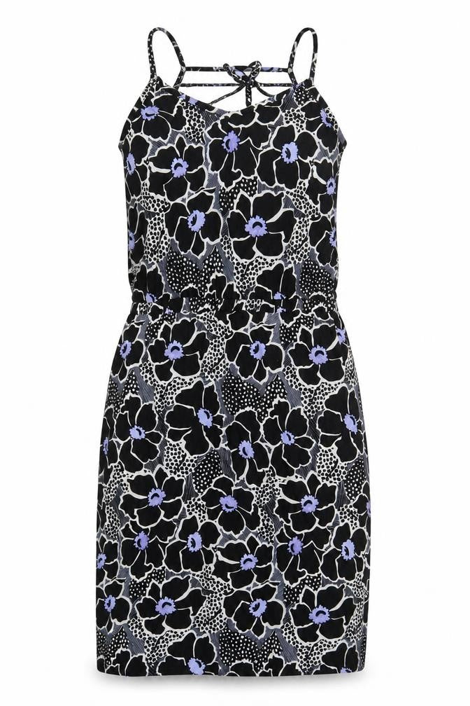 Warehouse Womens Black Floral Viscose Tank Dress Size 10 Round Neck Pullover