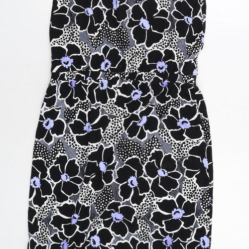Warehouse Womens Black Floral Viscose Tank Dress Size 10 Round Neck Pullover