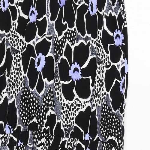 Warehouse Womens Black Floral Viscose Tank Dress Size 10 Round Neck Pullover