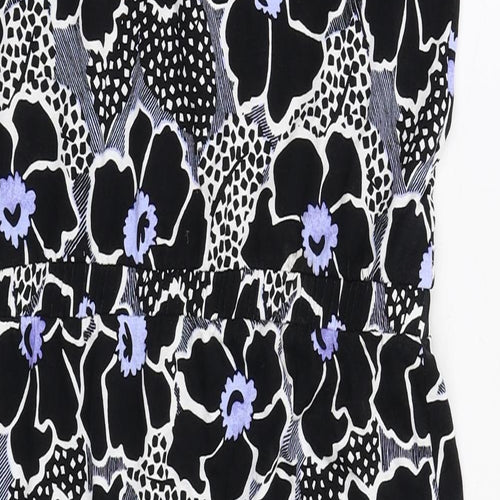 Warehouse Womens Black Floral Viscose Tank Dress Size 10 Round Neck Pullover