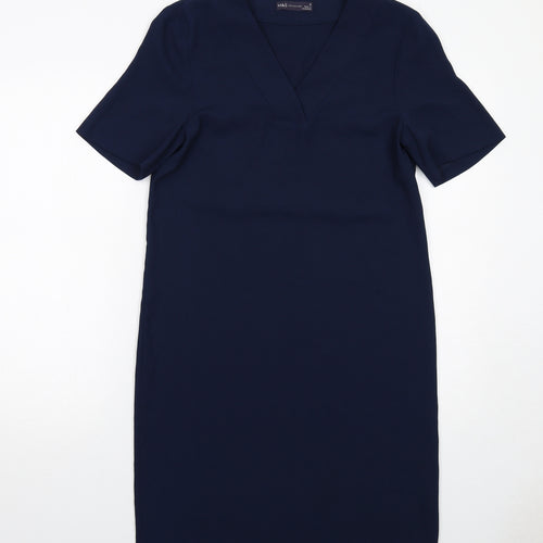 Marks and Spencer Womens Blue Polyester A-Line Size 8 V-Neck Pullover