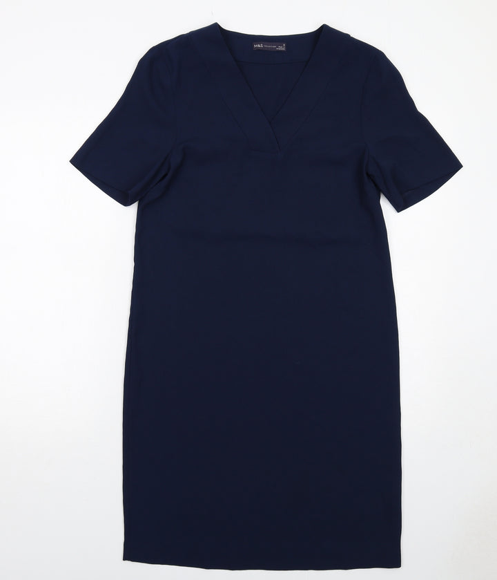 Marks and Spencer Womens Blue Polyester A-Line Size 8 V-Neck Pullover