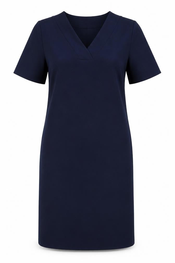 Front view of Marks & Spencer women’s blue polyester a-line, size UK 8, v-neck pullover