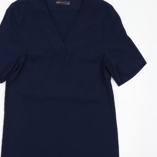 Marks and Spencer Womens Blue Polyester A-Line Size 8 V-Neck Pullover