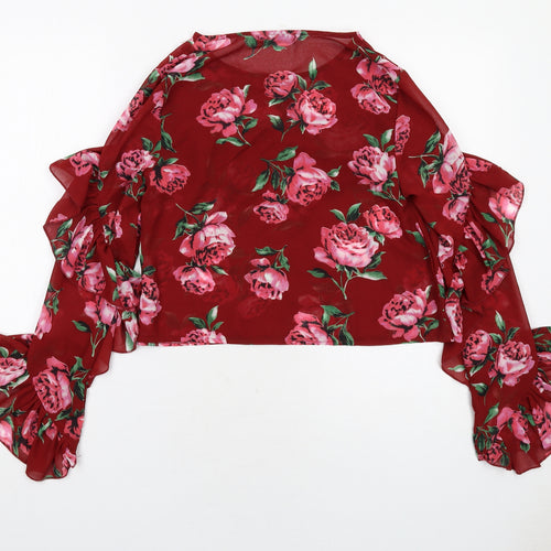 Missguided Womens Red Floral Polyester Basic Blouse Size 6 Round Neck