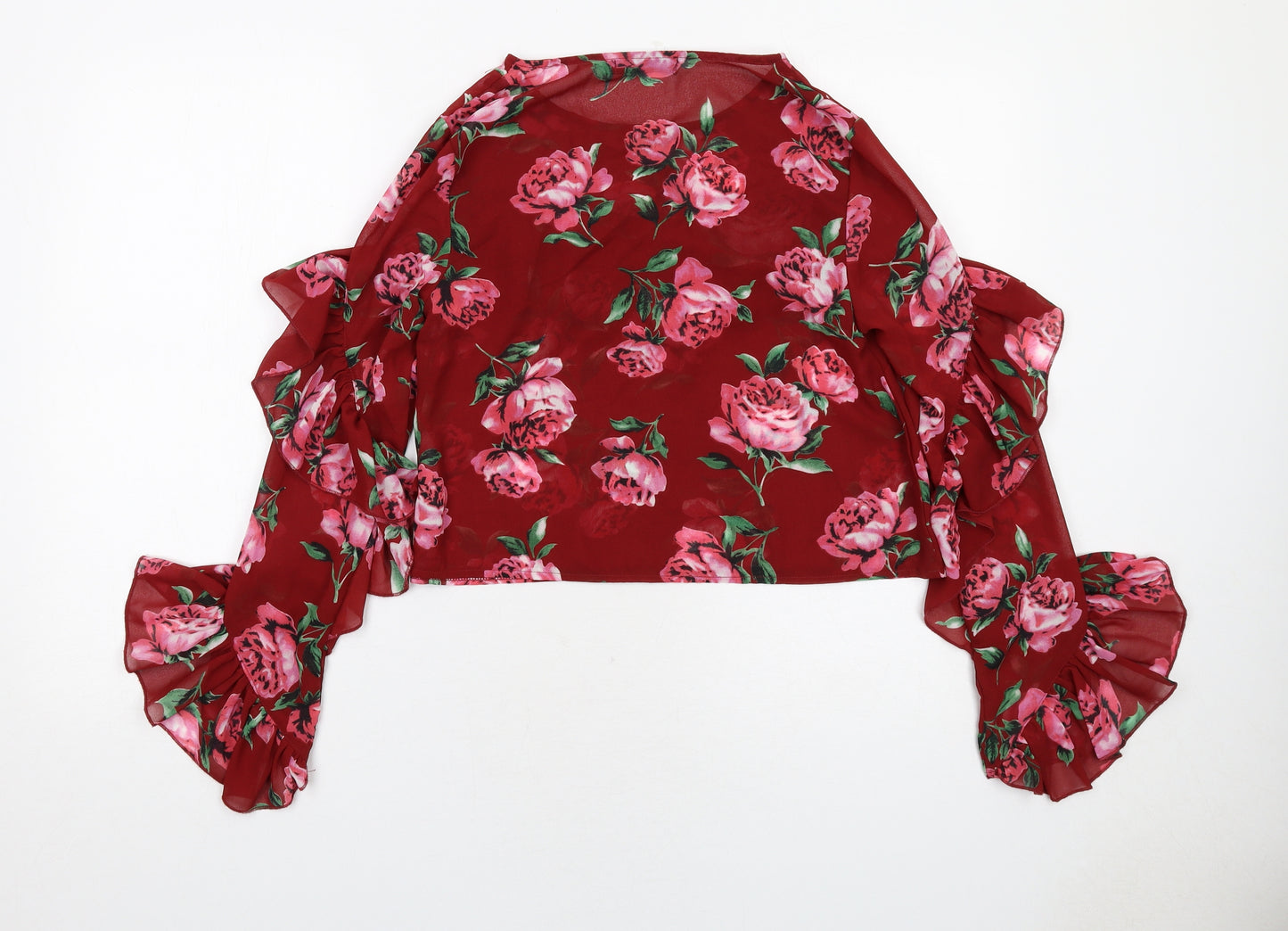 Missguided Womens Red Floral Polyester Basic Blouse Size 6 Round Neck