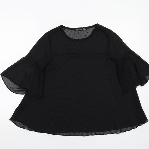 Boohoo Womens Black Polka Dot Polyester Basic Blouse Size 8 Round Neck