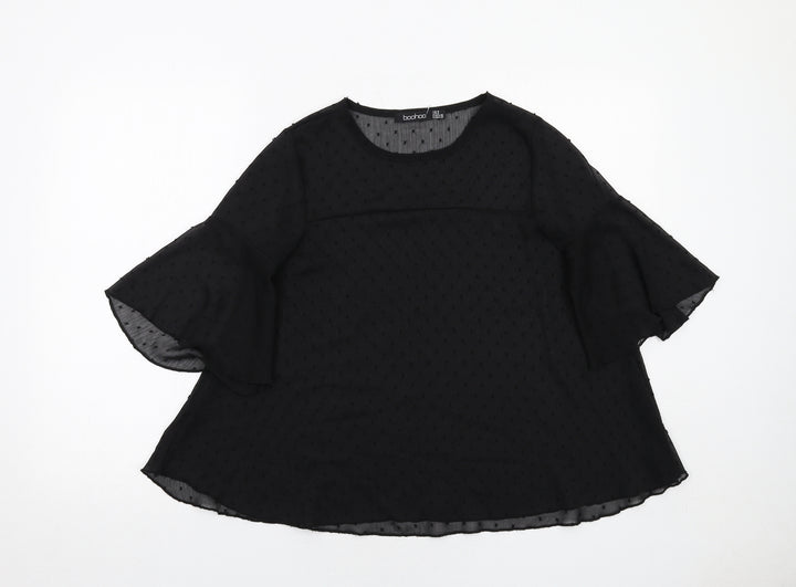 Boohoo Womens Black Polka Dot Polyester Basic Blouse Size 8 Round Neck