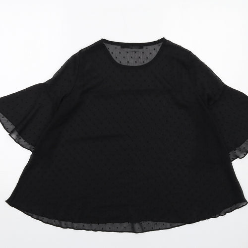 Boohoo Womens Black Polka Dot Polyester Basic Blouse Size 8 Round Neck