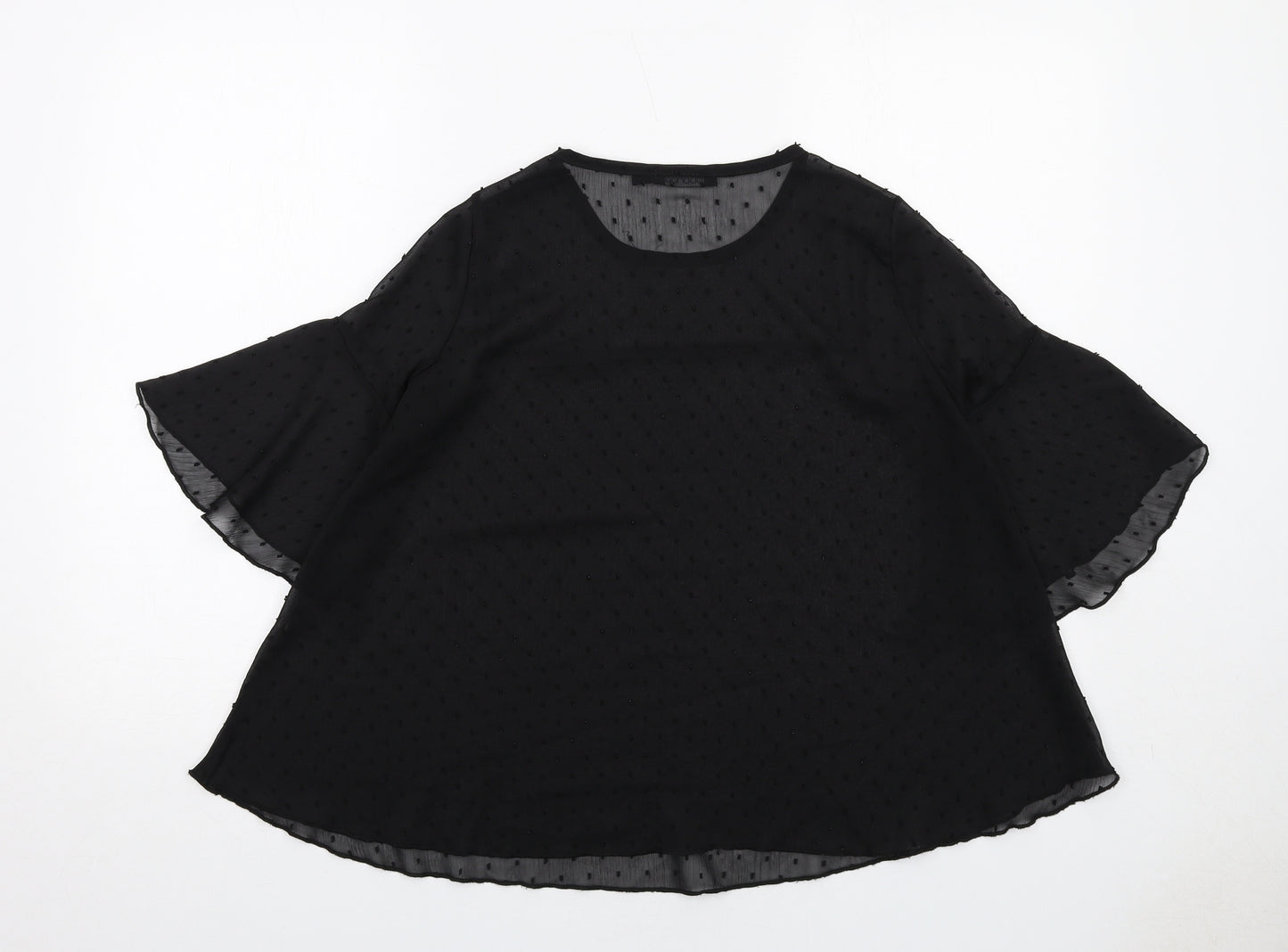 Boohoo Womens Black Polka Dot Polyester Basic Blouse Size 8 Round Neck