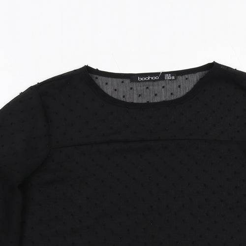 Boohoo Womens Black Polka Dot Polyester Basic Blouse Size 8 Round Neck