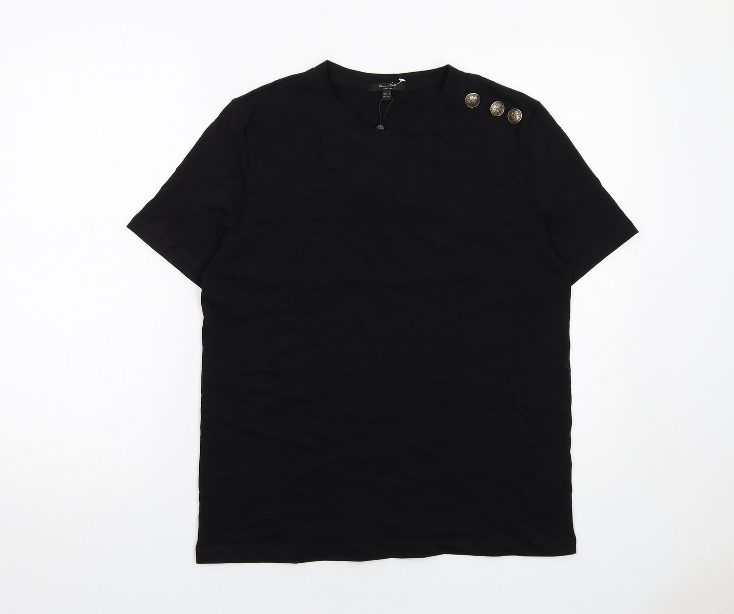 Massimo Dutti Womens Black Cotton Basic T-Shirt Size S Round Neck