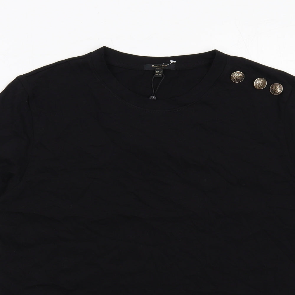 Massimo Dutti Womens Black Cotton Basic T-Shirt Size S Round Neck
