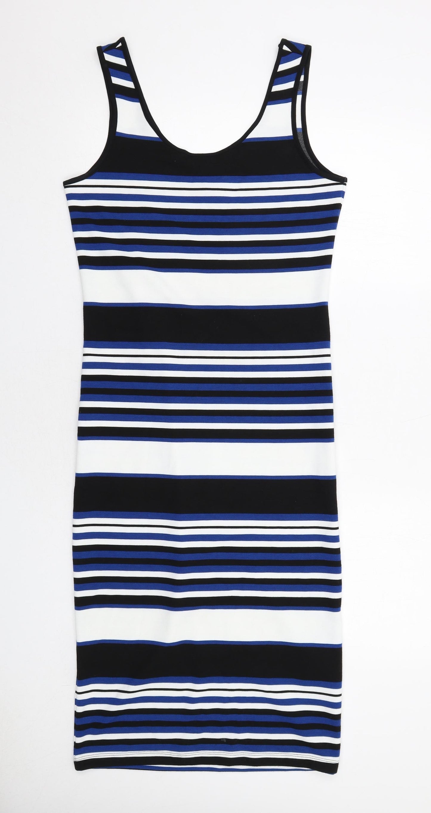 Topshop Womens Blue Striped Polyester Tank Dress Size 12 Round Neck Pullover