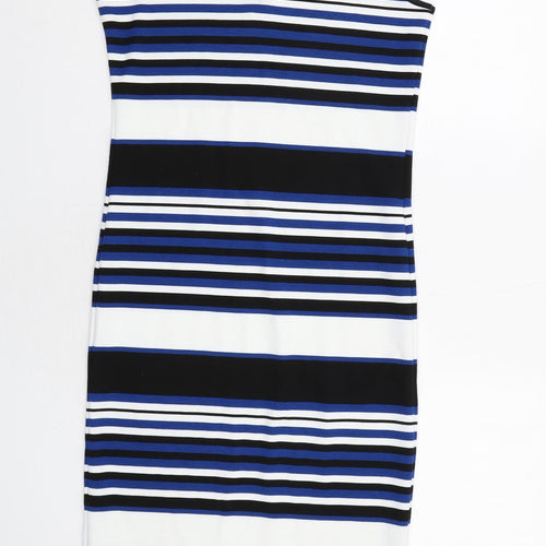 Topshop Womens Blue Striped Polyester Tank Dress Size 12 Round Neck Pullover
