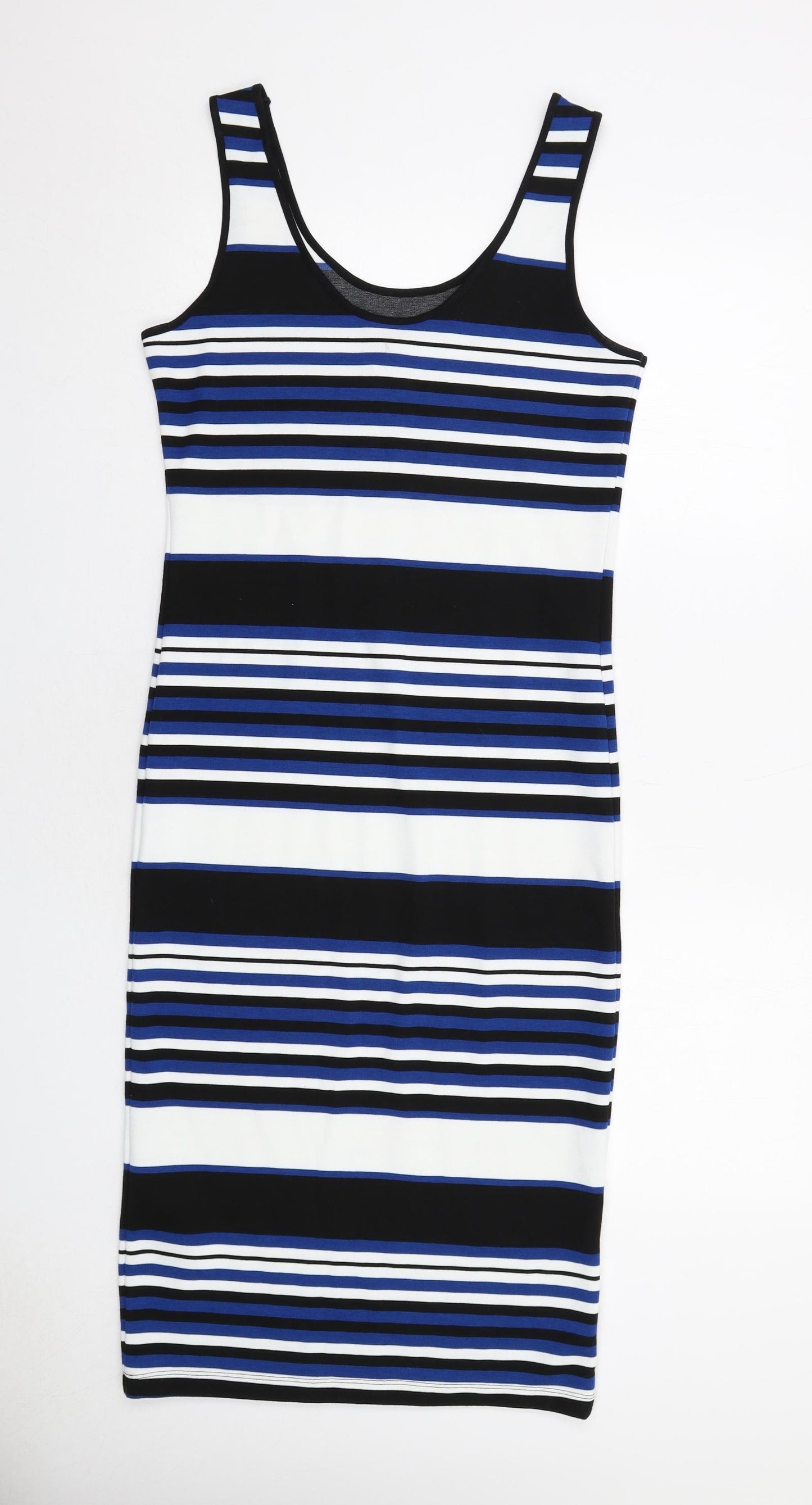 Topshop Womens Blue Striped Polyester Tank Dress Size 12 Round Neck Pullover