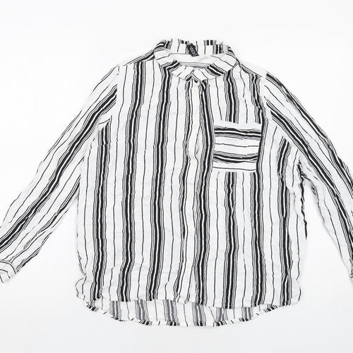 H&M Womens White Striped Viscose Basic Button-Up Size 10 V-Neck