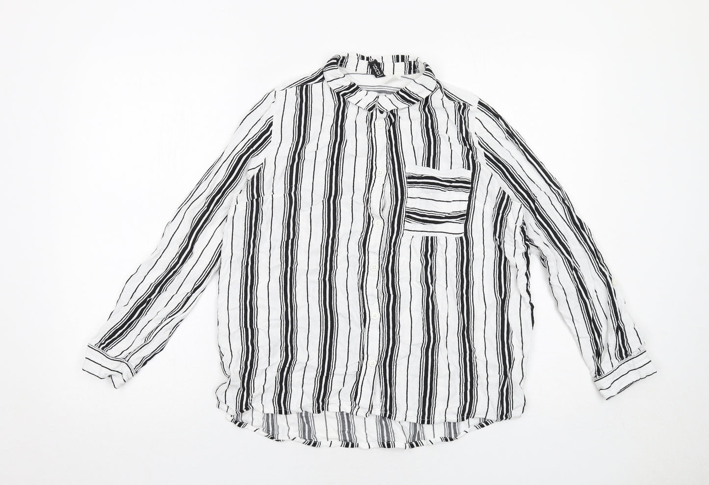 H&M Womens White Striped Viscose Basic Button-Up Size 10 V-Neck