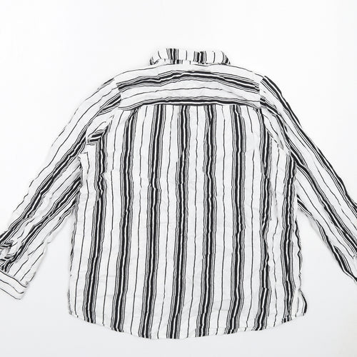 H&M Womens White Striped Viscose Basic Button-Up Size 10 V-Neck