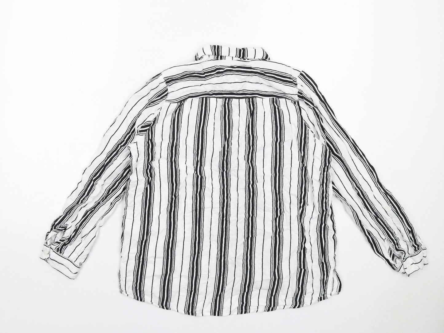 H&M Womens White Striped Viscose Basic Button-Up Size 10 V-Neck