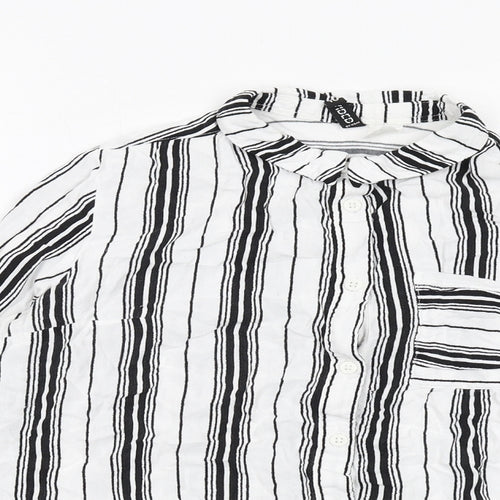 H&M Womens White Striped Viscose Basic Button-Up Size 10 V-Neck