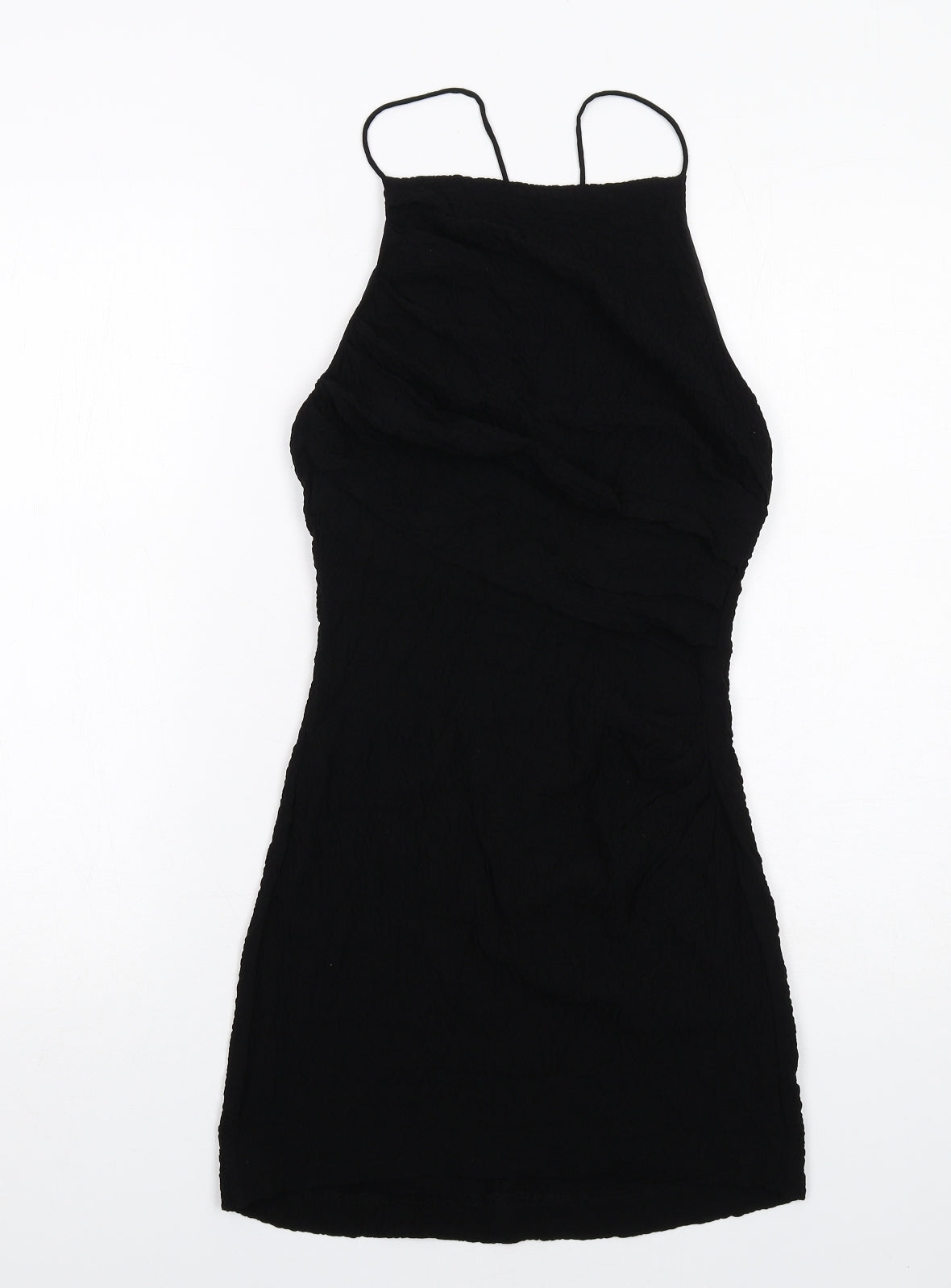 Zara Womens Black Viscose Mini Size S Round Neck Zip - Open Back