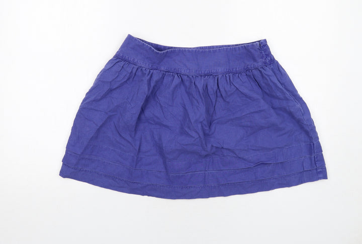 Topshop Womens Blue Linen Skater Skirt Size 12 Zip