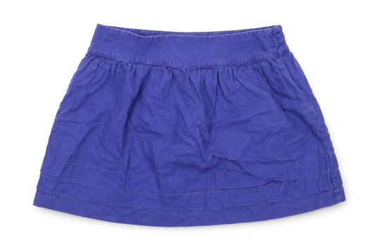 Front view of Topshop women’s blue linen skater skirt, size UK 12, zip