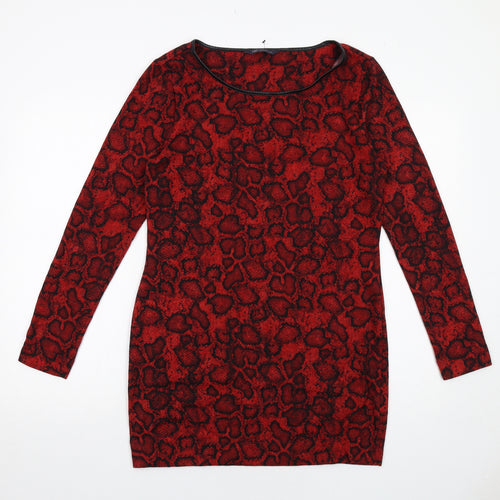 Marks and Spencer Womens Red Animal Print Polyester A-Line Size 12 Round Neck Pullover - Snakeskin Pattern