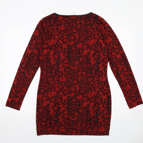 Marks and Spencer Womens Red Animal Print Polyester A-Line Size 12 Round Neck Pullover - Snakeskin Pattern