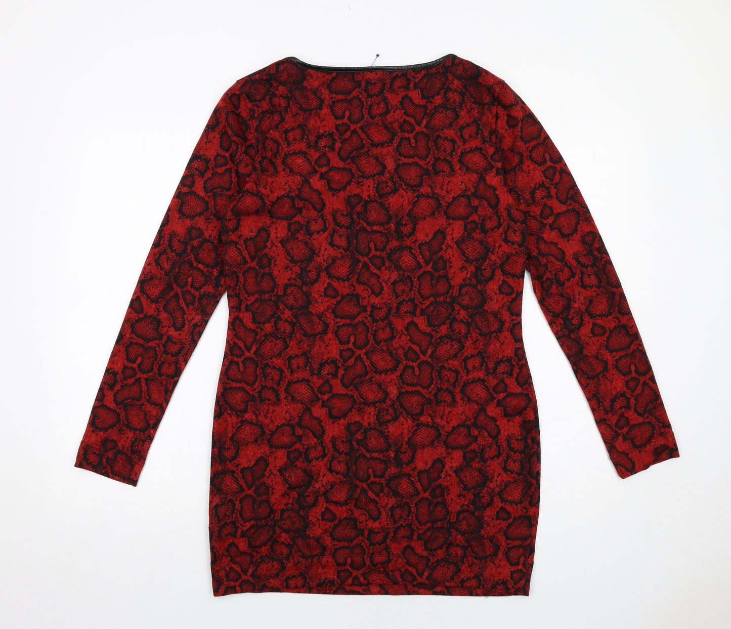 Marks and Spencer Womens Red Animal Print Polyester A-Line Size 12 Round Neck Pullover - Snakeskin Pattern