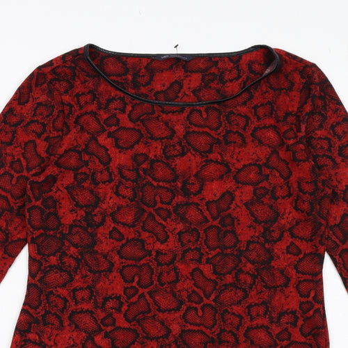 Marks and Spencer Womens Red Animal Print Polyester A-Line Size 12 Round Neck Pullover - Snakeskin Pattern