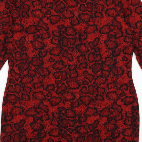 Marks and Spencer Womens Red Animal Print Polyester A-Line Size 12 Round Neck Pullover - Snakeskin Pattern