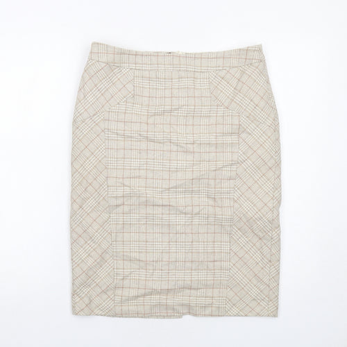 NEXT Womens Beige Plaid Wool A-Line Skirt Size 10 Zip